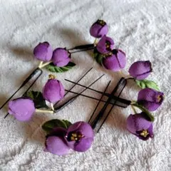 髪飾り パープル 花 成人式 結婚式　ヘアアクセサリー パーティー　6点セット