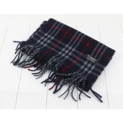 新品 バーバリー マフラー LAMB WOOL ノバチェック 色:ネイビー系
