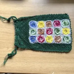 ハンドメイド 花柄モチーフ 巾着袋 緑