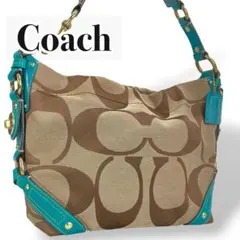 COACH ワンショルダーバッグ ターコイズ　キャンバス　ターンロック y2k