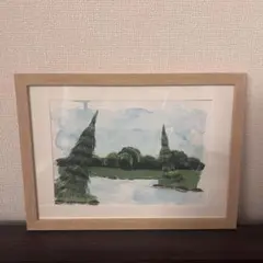 水彩画 風景画 木製フレーム付き