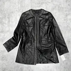 【Archive 】 羊革 ノーカラー レザージャケット 11号 ブラック 本革