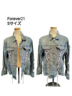 Forever21 レースアップ ダメージ デニムジャケット S