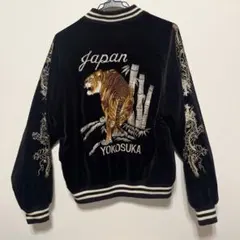 再入荷！】スカブルゾン刺繍ドラゴンと鷲のベルベットジャンパー 黒2XL