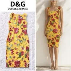 D&G フラワー タイトワンピース イエロー 花柄 ノースリーブ ボディコンのサムネイル