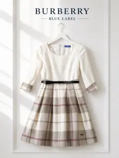 美品 バーバリーブルーレーベル ワンピース36 ノバチェック 切替 ベルト付