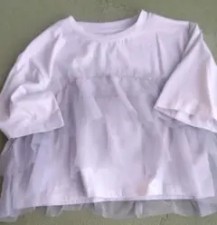 チュール切り替え 半袖Tシャツ ホワイト