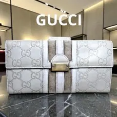GUCCI グッチ シマ 長財布 レザー ライン ホワイト 白 Wホックのサムネイル