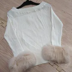 【未使用】ミッシュマッシュ リブニット 袖ファー ホワイト 白