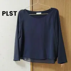 美品✨【PLST】 ネイビー 二重生地 薄手長袖 ブラウス Mのサムネイル