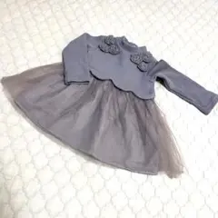 SLAPSLIPスラップスリップ　グレーの花装飾付きワンピース　80