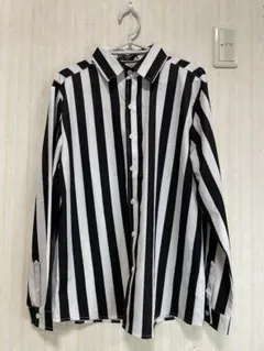 白黒ストライプ 長袖Yシャツ メンズMサイズ