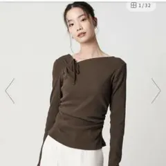 コットンリブ リボンギャザーカットソー