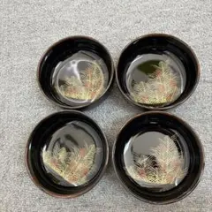 漆器 食器　陶器　4個セット 植物模様