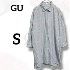 ジーユー　シャツワンピース　５分袖　S　美品　ゆったり　ストライプ　前開　着回し