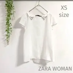 a817【ザラ】XS 白 半袖 カットソー シャツ 透け感 さらさら 薄手