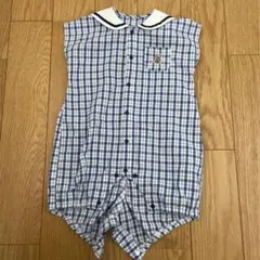 チェック柄セーラー襟ロンパース 80