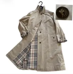 美品✨レア✨バーバリー　 ステンカラーコート　　ノバチェック　ロゴボタン