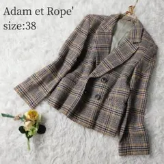 Adam et Rope ダブルブレストジャケット ウール チェック サイズ38