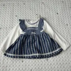 【7805】重ね着風ワンピース　チュニック　90cm リボン　フリル　90 新品