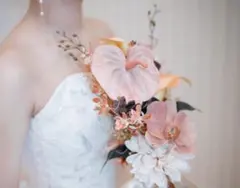 ウェディングブーケ 造花 ブートニア付き