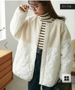 ディスコート　ボア切り替え キルティングコート