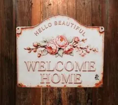 ブリキ看板　HANAKO　レトロ　花の看板　WELCOME　FR191　薔薇の花