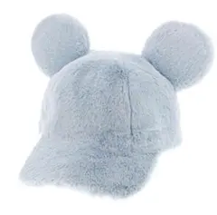 ディズニー水色ファンキャップ　ミッキー　耳付きファー　帽子