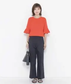 センスオブプレイス ベルスリーブセーター　5分袖　オレンジ ウォッシャブル