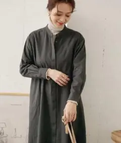 バンドカラー ロングシャツワンピース