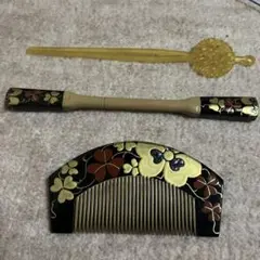 花柄漆塗りかんざし・櫛セット