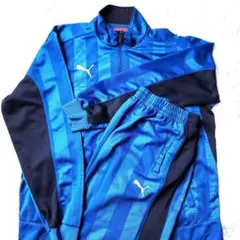Puma プーマ青ストライプセットアップジャージ上下バックロゴXOサイズ
