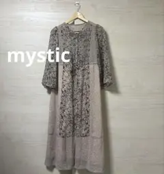 mystic★長袖 7分袖 シフォン 花柄 フラワー 切替 ワンピース ロング
