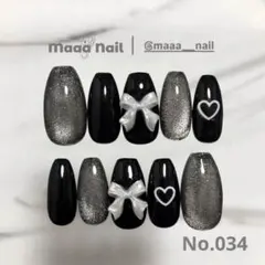 ネイルチップ リボンフラッシュマグネイル ブラックネイル ハート リボン