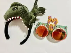 【美品】USJ ユニバ 恐竜 チェーンつきサングラス カチューシャ ２点セット