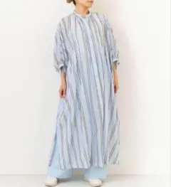 新品！ヌキテパ コットンボイルワンピース ブルーストライプ シャツドレス