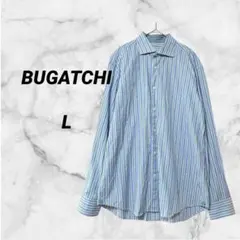 1139　ブガッチ　長袖シャツ　ネルシャツ　ストライプ　コットン　ブルーグリーン