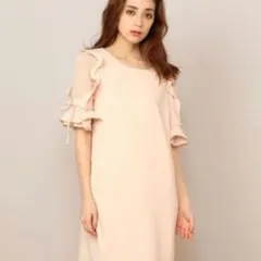 MIIA シースルースリーブラッフルワンピース　ピンク