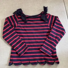 petit main 長袖カットソー 100cm ネイビーと赤のストライプ