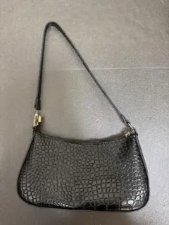 ブラック クロコダイル風ショルダーバッグ
