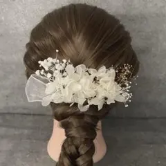 結婚式卒業式髪飾りかすみ草×紫陽花 ホワイトプリザーブドフラワー前撮り