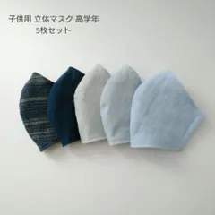 子供用 高学年 立体マスク 5枚セット 男の子☆シンプル 無地 水色