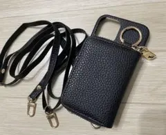 iPhone12 mini ショルダーストラップ付きスマホケース ブラック