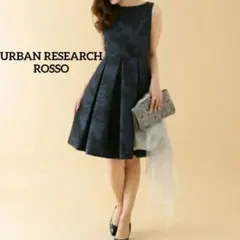 美品✨️ROSSO ノースリーブ ワンピース ネイビー　ジャガード風　結婚式