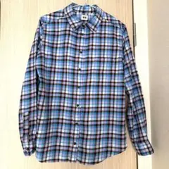 ユニクロ チェック柄 長袖シャツ ブルー系 M ネルシャツ　フランネルシャツ
