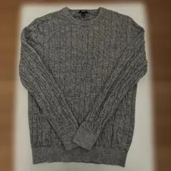 グレー ケーブルニット クルーネックセーター　カシミヤ混