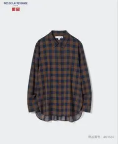 ユニクロ イネス コットンシアーチェックシャツ ブラウン M