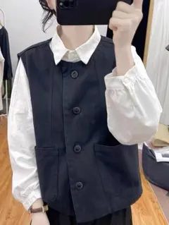 ラウンドネック 3色展開 おしゃれ度高め レトロ ベスト アウター 袖なし