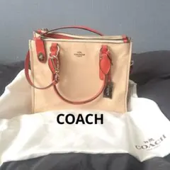 COACH コーチ　レザー ハンドバッグ ベージュ/オレンジ　ショルダーバック