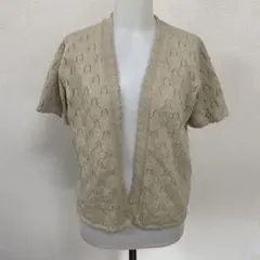 ベージュ ニット カーディガン 半袖 レース編み